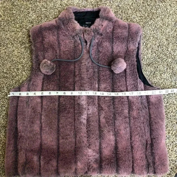 Kenzie faux FUR PINK/BLACK  COLLARED VEST POCKETS ZIPPER FRONT SIZE LARGE - Picture 4 of 7
